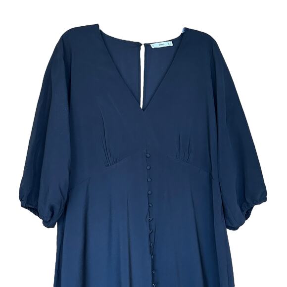 Mango MNG Black Button Front Puff Sleeve Dress Size 14 - Picture 2 of 9